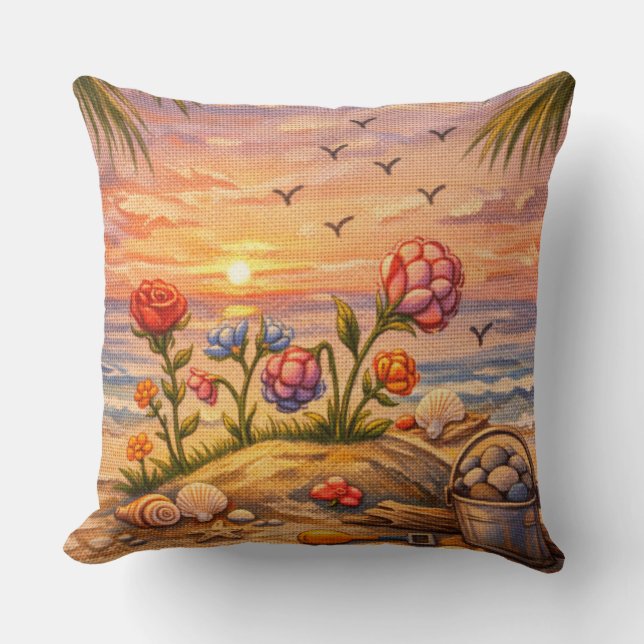 Shoreline Blooms Throw Pillow (Front)
