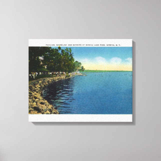 Shoreline, Pavilion, and Swimmers Canvas Print (Front)
