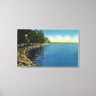 Shoreline, Pavilion, and Swimmers Canvas Print