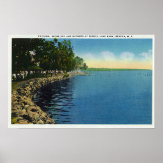 Shoreline, Pavilion, and Swimmers Poster