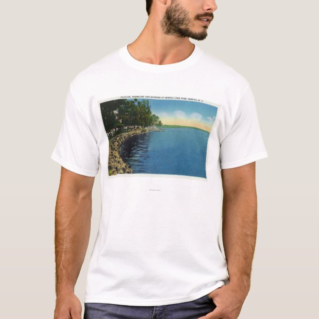 Shoreline, Pavilion, and Swimmers T-Shirt (Front)
