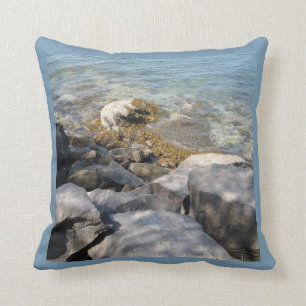 Shoreline Rocks with Cool Clear Water Throw Pillow