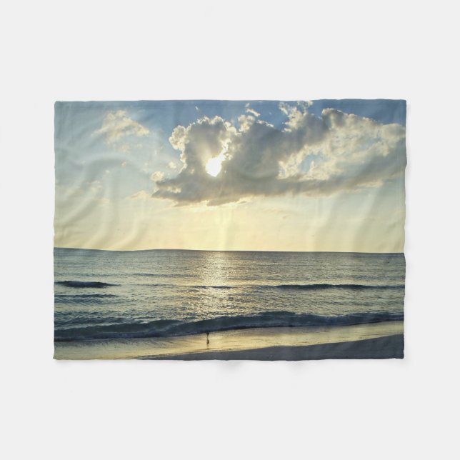 Shoreline Sunrise Tranquillity Fleece Blanket (Front (Horizontal))