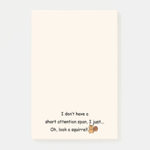Short Attention Span Squirrel Humor Post-it Notes