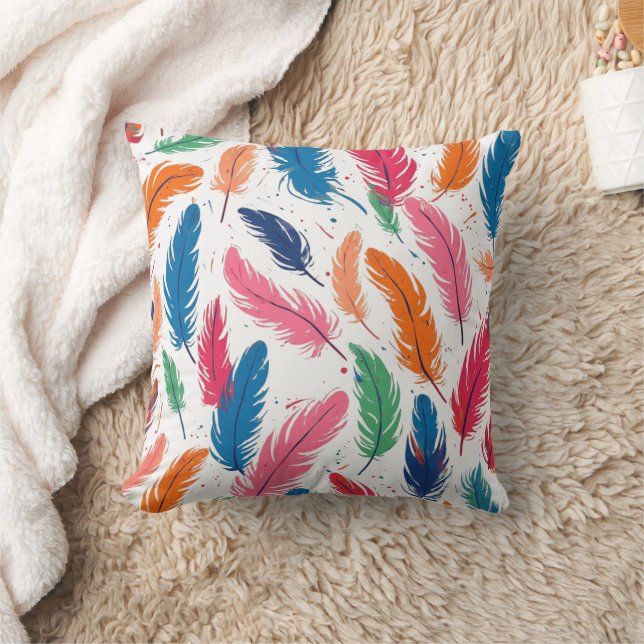 short, colourful feathers throw pillow (Blanket)