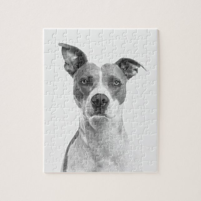 Short Hair Dog In Greyscale (Black & White) Jigsaw Puzzle (Vertical)