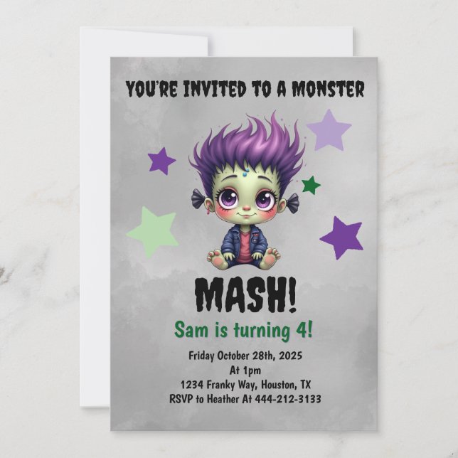 Short Hair Monster Mash Birthday Party Invitation (Front)