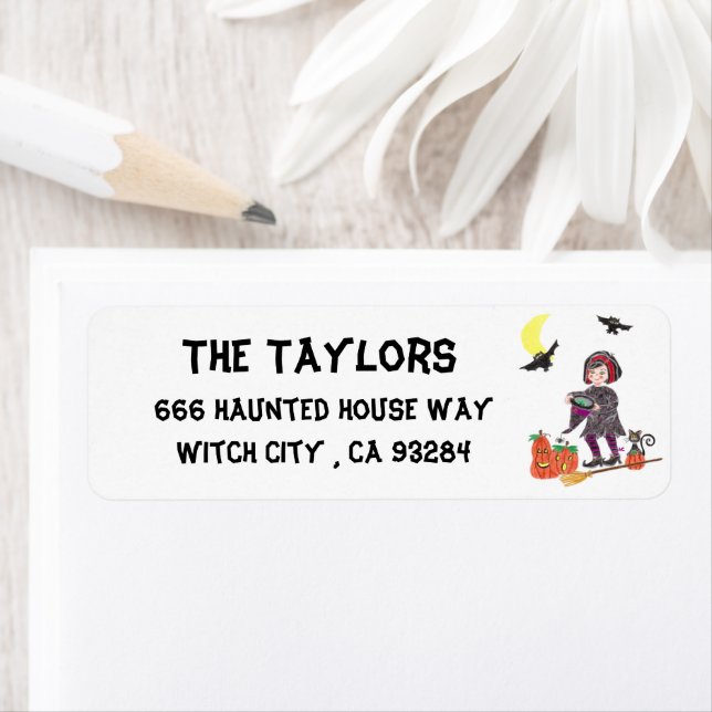 Short hair witch return address labels (Insitu)