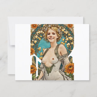Short Haired Blonde V2 Mucha Style Art Postcard
