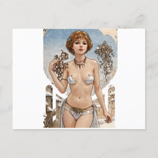 Short Haired Red Head V2 Mucha Style Art Holiday Postcard