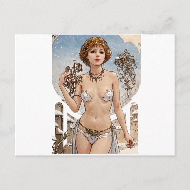 Short Haired Red Head V2 Mucha Style Art Holiday Postcard (Front)