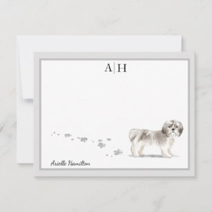 Short Haired Shih Tsu Gray Border Monogram Custom Card