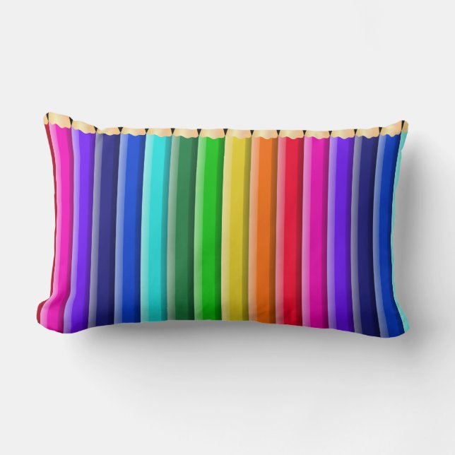 Short Rainbow Pencil Crayons Design Lumbar Pillow (Front)