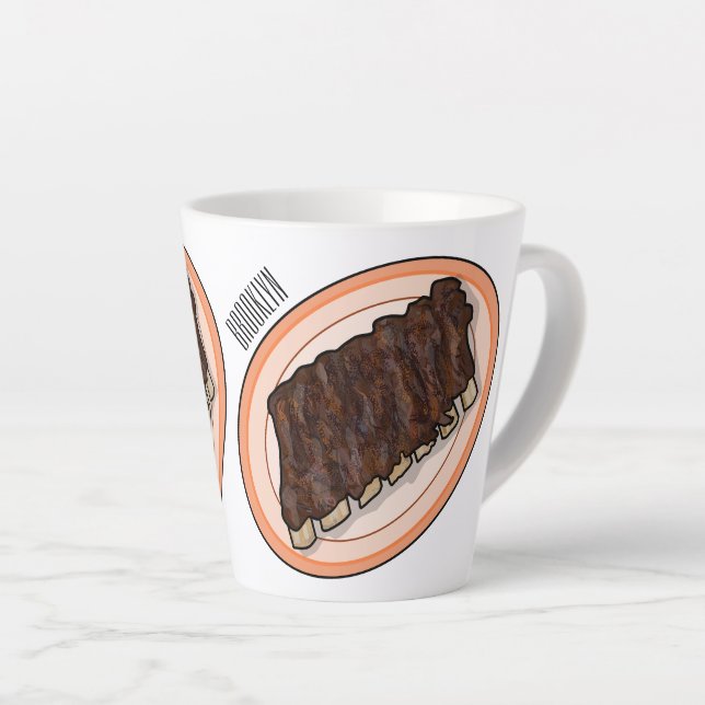 Short ribs cartoon illustration latte mug (Right Angle)