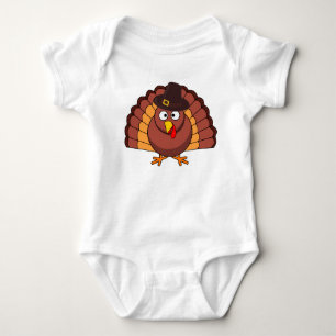 Short Sleeve Baby Bodysuits - Turkey With A Hat