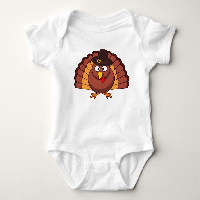 Short Sleeve Baby Bodysuits - Turkey With A Hat (Front)