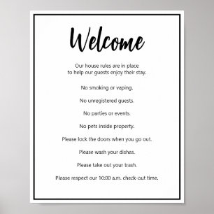 Short-term Rental House Rules Black White Template Poster
