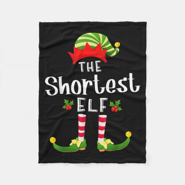 Shortest Christmas Elf Matching Pajama X-mas Party Fleece Blanket (Front)
