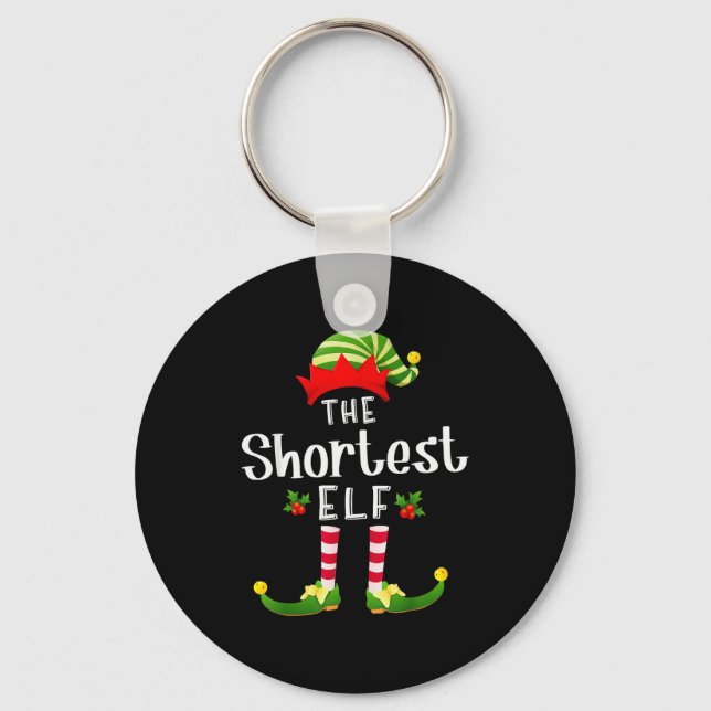 Shortest Christmas Elf Matching Pajama X-mas Party Keychain (Front)