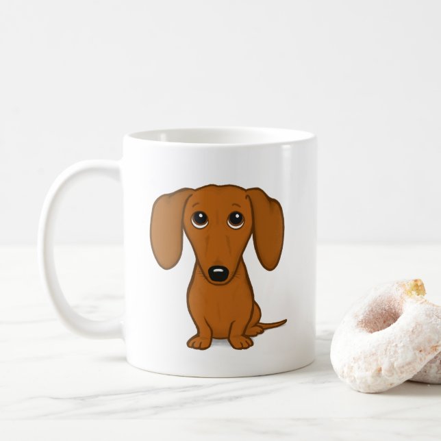 Shorthaired Red Dachshund | Cute Wiener Dog Coffee Mug (With Donut)