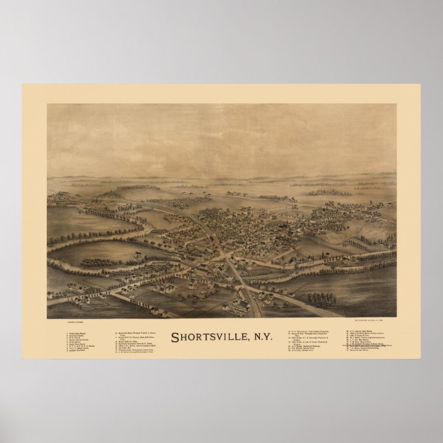 Shortsville, NY Panoramic Map - 1892 Poster (Front)