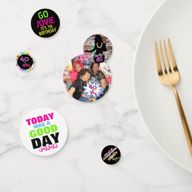 Shorty's 40|Retro Hip hop Birthday Photo Confetti (Groupe)
