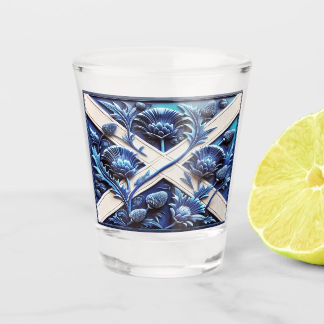 Shot glass with Scottish thistles design (Front)