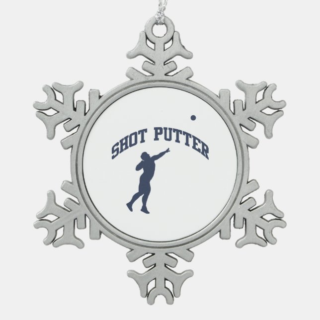 Shot Putter Snowflake Pewter Christmas Ornament (Front)