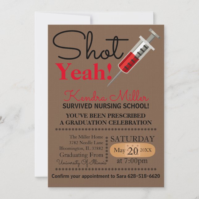 Shot Yeah! Nursing School Graduation Invitation (Front)