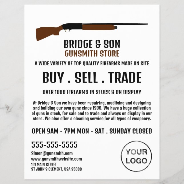 Shotgun Design, Gunsmith, Gunstore Advertising Flyer (Front)