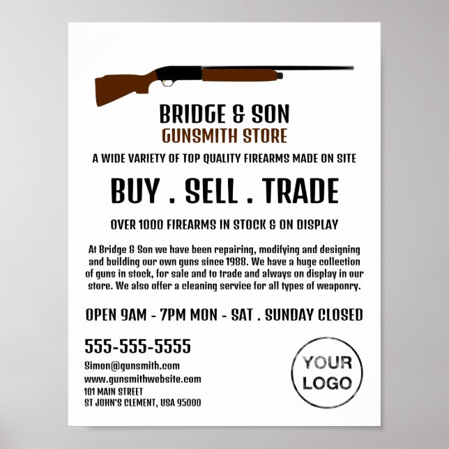 Shotgun Design, Gunsmith, Gunstore Advertising Poster (Front)