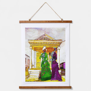 Shotgun House Sisters – New Orleans Watercolor  Hanging Tapestry
