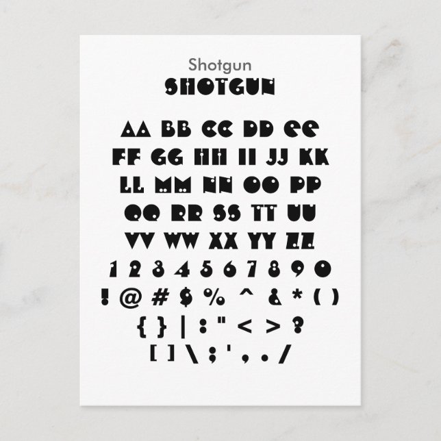 Shotgun - Zazzle Font Sampler Sheet Postcard (Front)