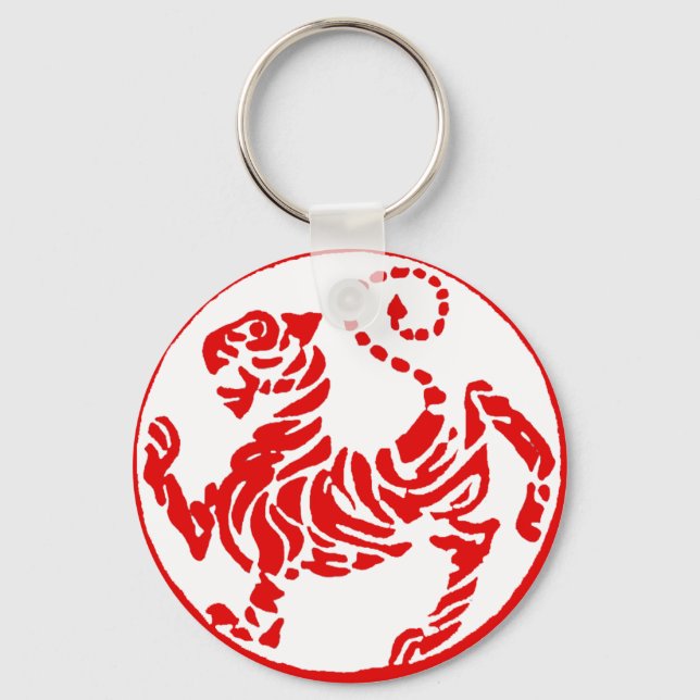 Shotokan Red Rising Sun Tiger Japanese Karate Keychain (Front)