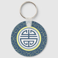 Shou Chinese Longevity Symbol - Blue and Yellow