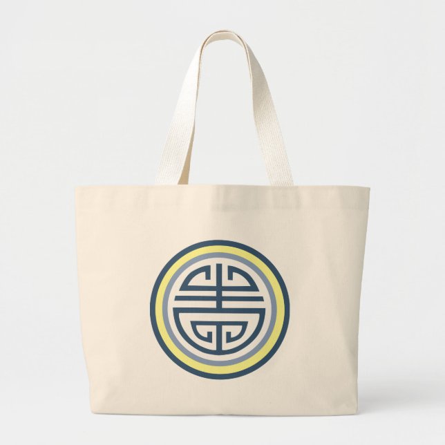 Shou Chinese Longevity Symbol - Blue and Yellow Large Tote Bag (Front)