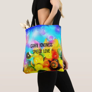 Shoulder tote bag with bubbles and text