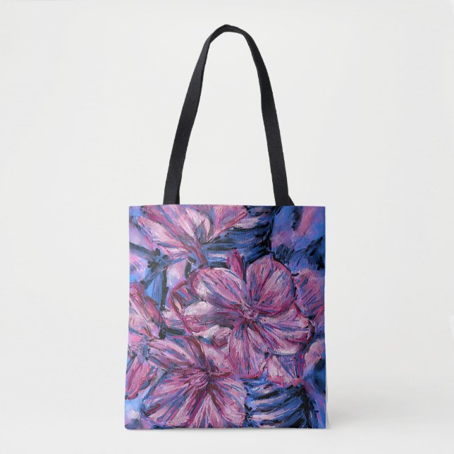 Shoulder Tote, Cherry Blossoms Blue Tote Bag (Front)
