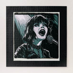 Shout It Out Loud Punk Rocker Retro Vintage Teal  Jigsaw Puzzle