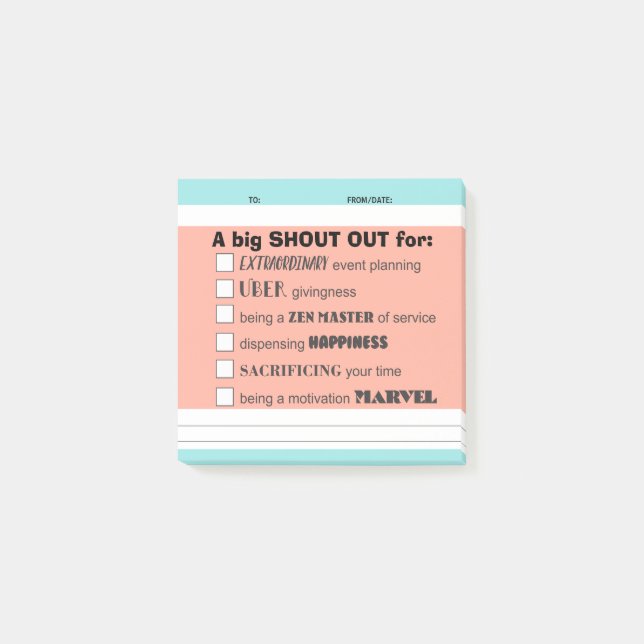Shout out employee recognition post-it award post-it notes (Front)