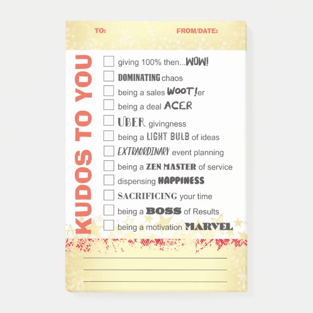 Shout out kudos employee recognition award post-it notes (Front)