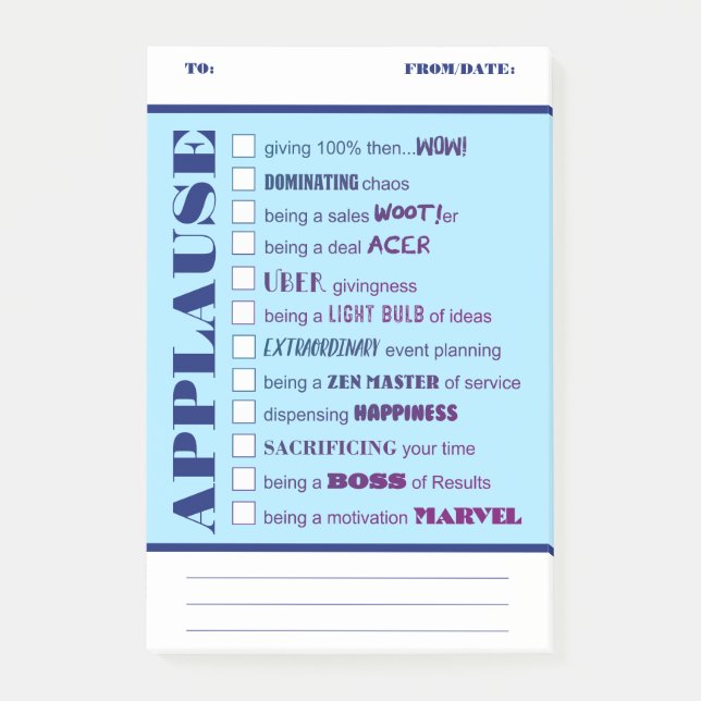 Shout out kudos employee recognition post-it award post-it notes (Front)