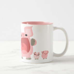 Shouting Cartoon Pigs Mug:) Two-Tone Coffee Mug