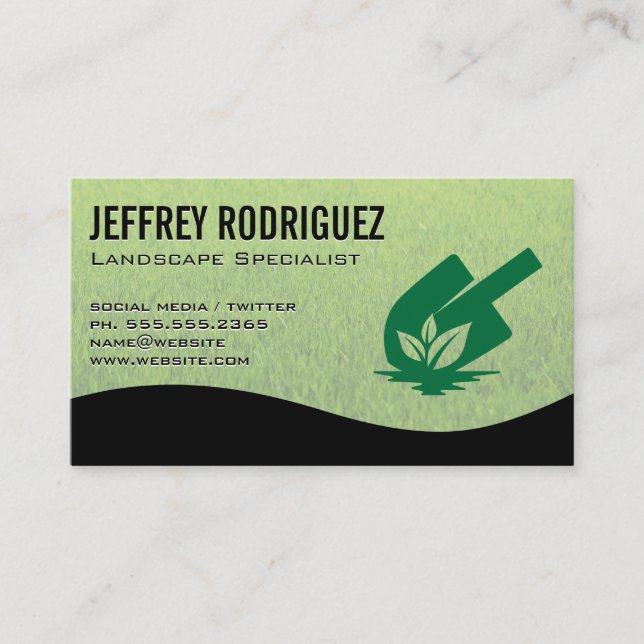 Shovel and Plant Gardening Logo  | Grass  Business Card (Front)