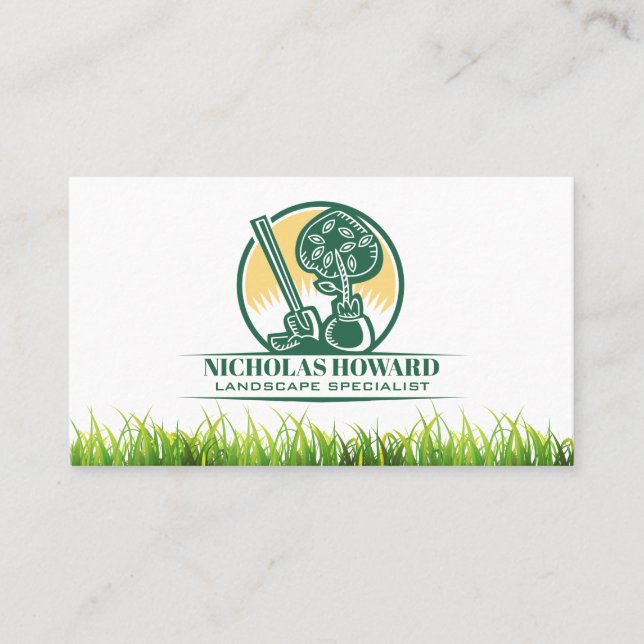Shovel and Planting Tree | Wild Grass Business Card (Front)
