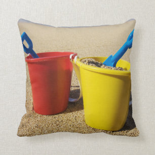Shovels And Pails On Sandy Beach Throw Pillow