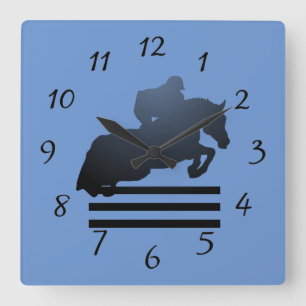 Show jumper clearing an obstacle. Square Wall Clock