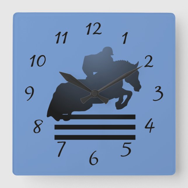  Show jumper clearing an obstacle.       Square Wall Clock (Front)