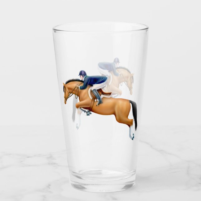 Show Jumping Horse Equestrian Glass Tumbler (Front)