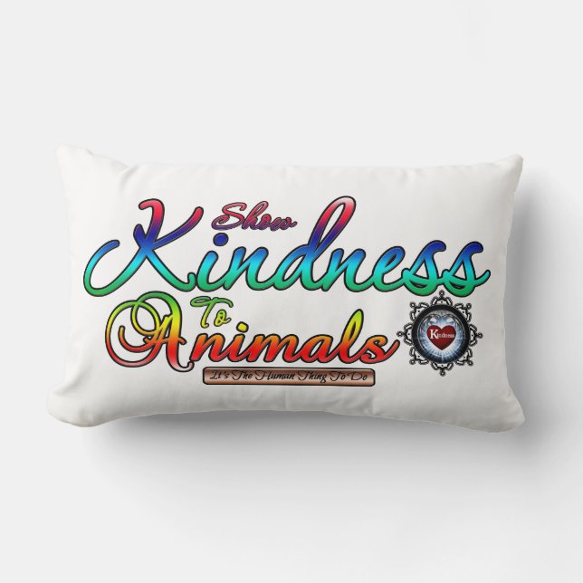 Show Kindness To Animals Rainbow Typography Lumbar Pillow (Front)